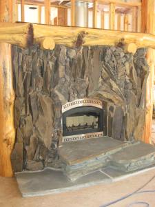 basalt fireplace and sandstone hearth