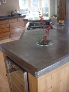 concrete countertop with polished basalt